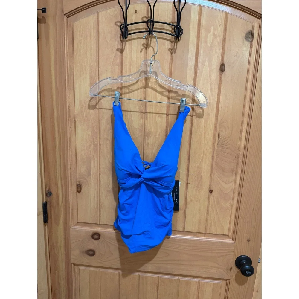 NWT La Blanca Island Goddess Twist Front Tankini Top Capri Blue LB2IG68 Size 4
